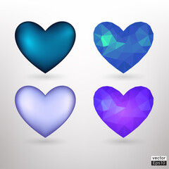 Vector blue hearts icons set. Vector 3D illustration.Vector collection of blue hearts on white background