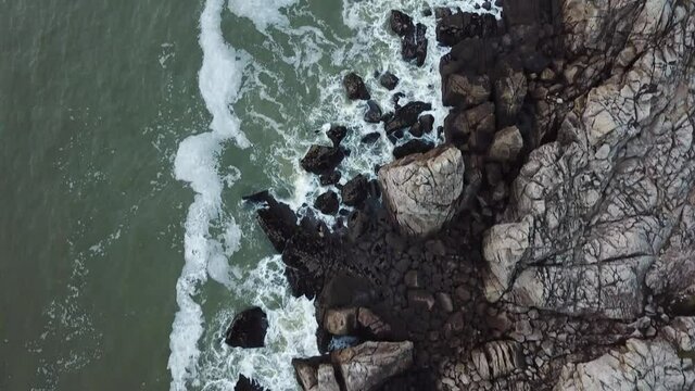 An aerial view of the granite coast of le Croisic in the west of France. The 11th January 2022, France.