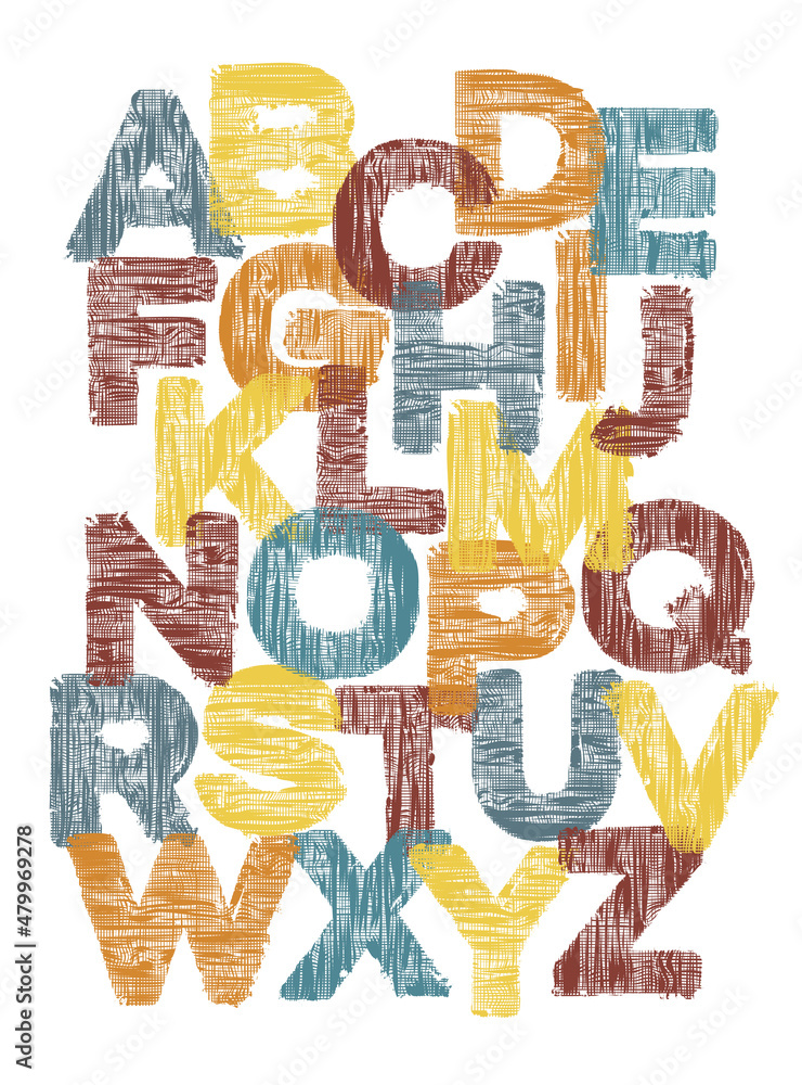 Aufkleber colored translucent letters of the english alphabet with a textile texture. vector set of capital bo