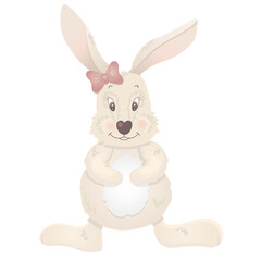 Baby bunny with a bow on his head is isolated. Vector rabbit on a white background can be used for decoration for Easter