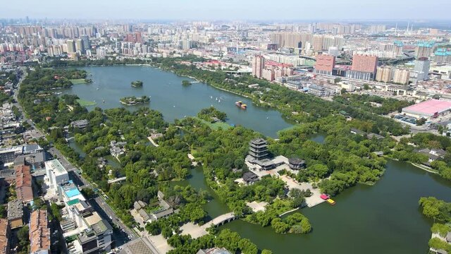 Aerial photography of Jinan city scenery panorama large format