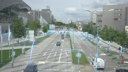 Communication network concept in smart city. Artificial Intelligence technology, digital city, 5g networks