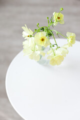 bouquet of pastel yellow flowers on white table