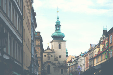 Tourist street in a picturesque section of Old Town Prague, Czech Republic.