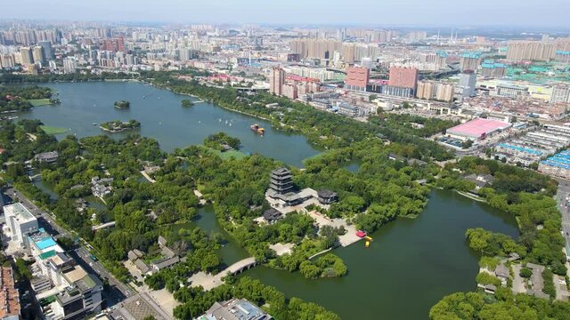 Aerial photography of Jinan city scenery panorama large format