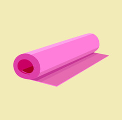 Pink simple carpet in roll. Camping rug or fitness carpet . Yoga floor mat. isolated vector illustration