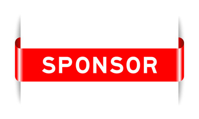 Red color inserted label banner with word sponsor on white background