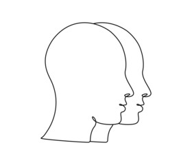 BPD concept with human head. Contour drawing two faces of bipolar disorder or borderline personality disorder. Emotional dualism and Split Personality Disorder. Mental illness. Vector illustration