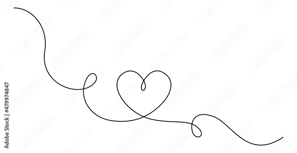 Aufkleber heart and love sign in continuous one line drawing. thin flourish and romantic symbol in simple line