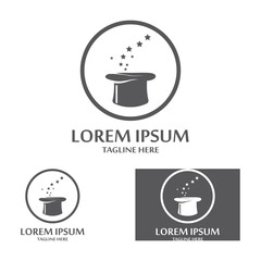 magician's hat and magic wand icon logo vector design template