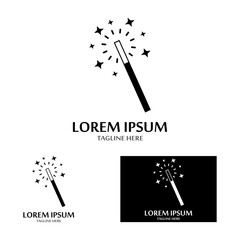 magician's hat and magic wand icon logo vector design template