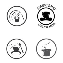 magician's hat and magic wand icon logo vector design template