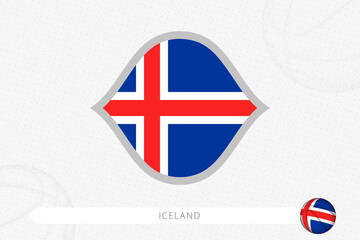 Iceland flag for basketball competition on gray basketball background.