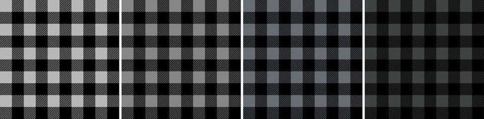 A set of patterns in a cage. Plaid blankets in gray and black color. Seamless pastel backgrounds for tablecloths, dresses, skirts, napkins.
