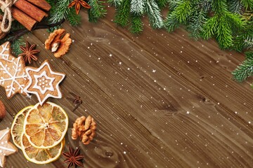 Tasty variety of Christmas cookies: gingerbread deers, star with cranberries