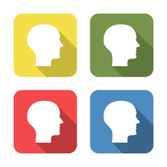 Head. Medical icon isolated on green, yellow, blue and red background. First aid. Healthcare, medical and pharmacy sign. Square button.