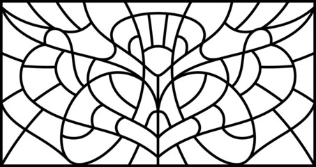 Obraz premium Vector sketch of a stained glass window. Vintage pattern. Abstract stained glass background. Art Deco decor for interior. Luxury modern interior. Template for design. Fence. Iron railing.