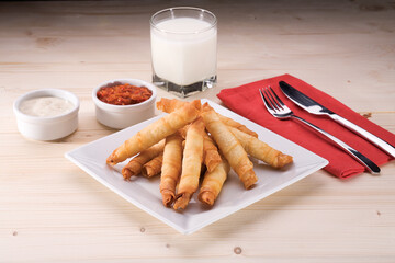 Turkish food. For advertisement works prepared with Turkish pastry still life. (sigara böreği)