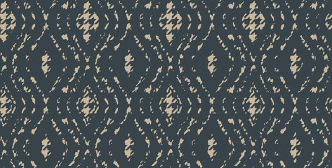 Vintage vector seamless pattern in ikat style. Retro ikat colorful pattern with peacock feathers.