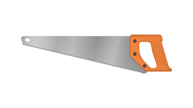 Realistic saw for wood on white background. Tool for sawing wood. Vector illustration.
