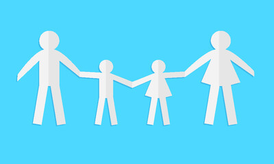 Happy paper family isolated on a blue background