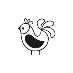 Cartoon isolated bird. Black and white outline chick. Vector illustration. 