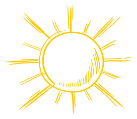 Sun icon in retro scribble style. Sunshine symbol. Climate sign