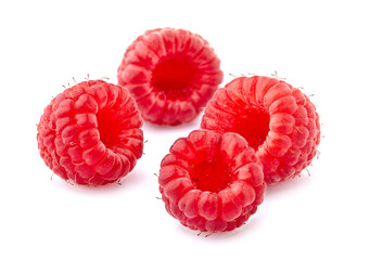 Raspberries   Isolated on White Background. Ripe berries closeup.