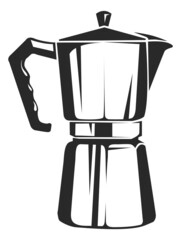 Coffee pot icon. Metal moka maker for cafe and household