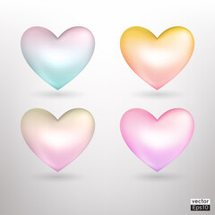 Vector pearl  pastel hearts icons set. Vector 3D illustration.Vector collection of pearl pastel hearts on white background.Gradient colorful hearts for card design. Love or romance concept for valenti