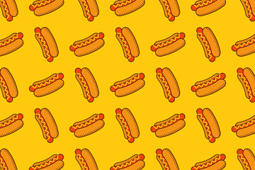 Hot dog seamless pattern on yellow background - 479979829