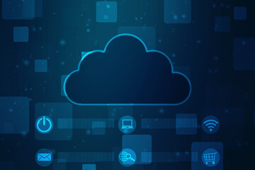 2d illustration of Cloud computing, Digital Cloud computing Concept background. Cyber technology, internet data storage, database and data server concept