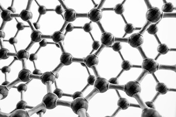 3D rendering of structure of the graphene or carbon surface, abstract nanotechnology hexagonal geometric form, atomic structure, graphene molecular structure