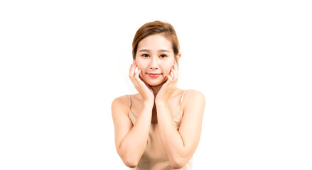 Obraz premium Portrait asian woman beauty clean fresh skin. face care, facial treatment on white background.