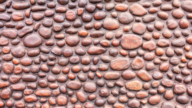 Wall Round Stones Stacked Close Up Background