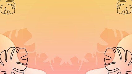 orange sunrise background with nature ornaments and leaf outline