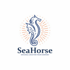 Line art Sea Horse logo design template. © original logo