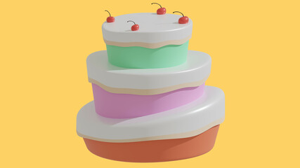 cake with cherry 3d render