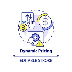 Dynamic pricing concept icon. Marketing strategy abstract idea thin line illustration. Prices adjustment. Isolated outline drawing. Editable stroke. Roboto-Medium, Myriad Pro-Bold fonts used