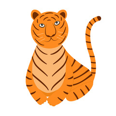Tiger. Color vector image of a cartoon tiger on a white background.