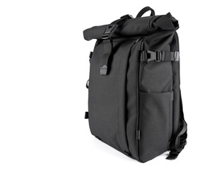 Fototapeta Black laptop backpack unisex accessories. Backpack isolated on White Background. Men's bag. obraz