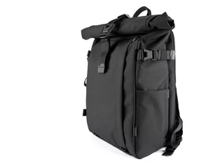 Foto op Plexiglas Black laptop backpack unisex accessories. Backpack isolated on White Background. Men's bag. © stas_malyarevsky