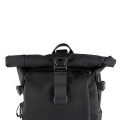 Black laptop backpack unisex accessories. Backpack isolated on White Background. Men's bag.