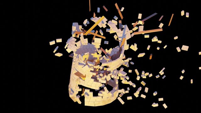 destroyed medival bricks tower 3d render
