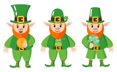 Leprechauns. For the holiday of St. Patrick. Flat style. White background, isolate. Vector illustration.	