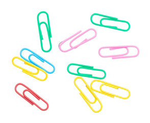Multi-colored paper clips isolated on a white