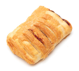 Puff pastry with jam isolated on white background.