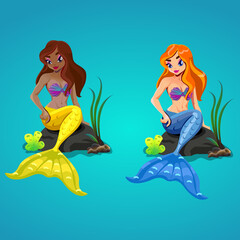 Mermaid with different skin color vector mermaid