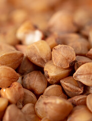 Close-up of buckwheat groats as background.