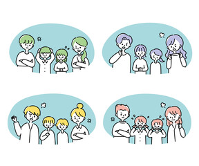 両親に怒られる子どものイラストセット